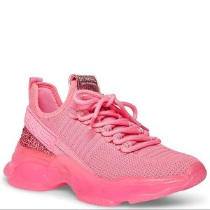 Steve Madden Maxima Rhinestone Embellished Chunky Lace-Up Sneakers Hot Pink